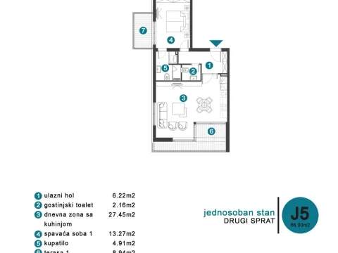 Prodaja, dvosoban stan, 66m², Tivat, Crna Gora - image 6