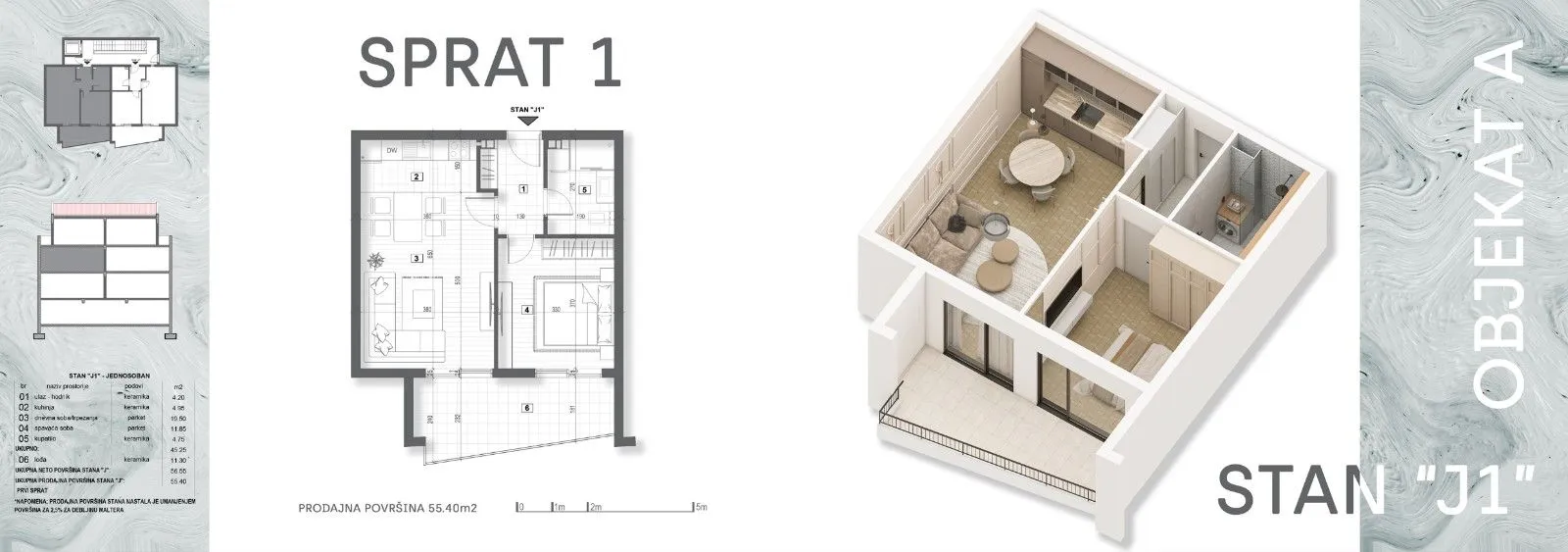 Sale, one bedroom apartment, 54m², Muo, Kotor