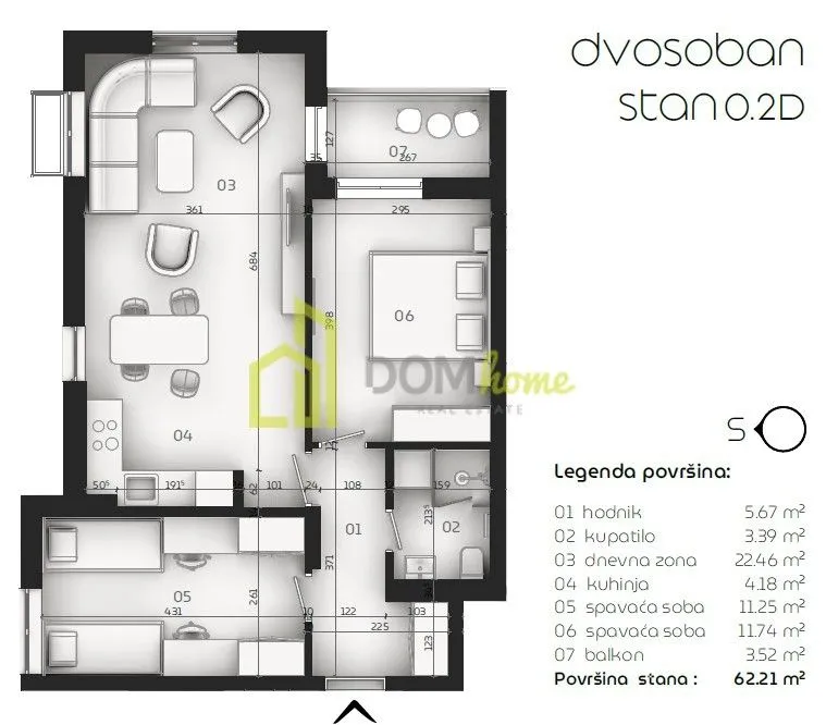 Prodaja, dvosoban stan, 62m², Tološi, Podgorica