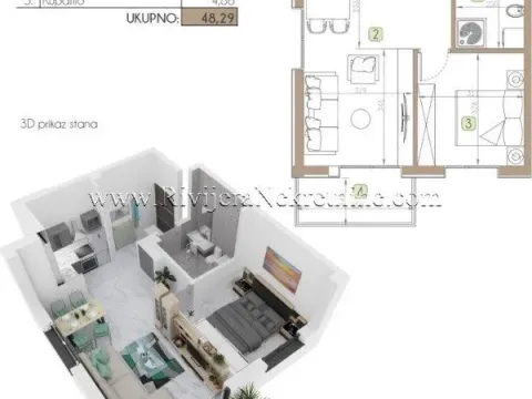 Sale, one bedroom apartment, 48m², Dobrota, Kotor - image 4