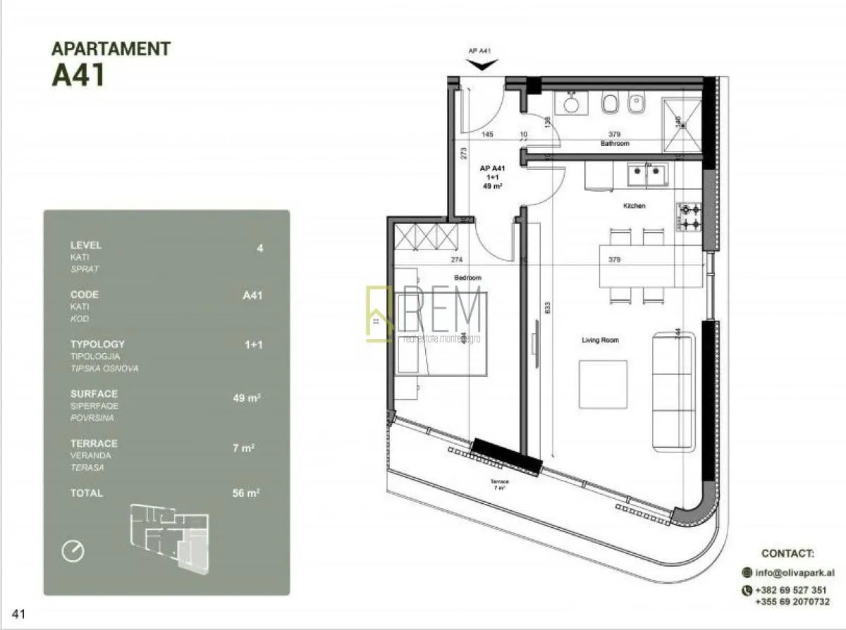 Sale, one bedroom apartment, 54m², Ulcinj, Crna Gora