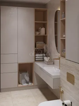 Modernly equipped bathroom with a washbasin, mirror and built-in cabinets. - image 6
