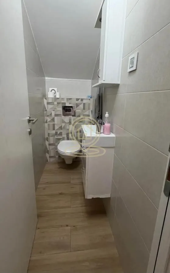 Manje kupatilo sa sanitarijama i tuš kabinom.