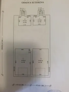 Osnova suterena objekta sa prikazanim rasporedom prostorija i dimenzijama. - image 8
