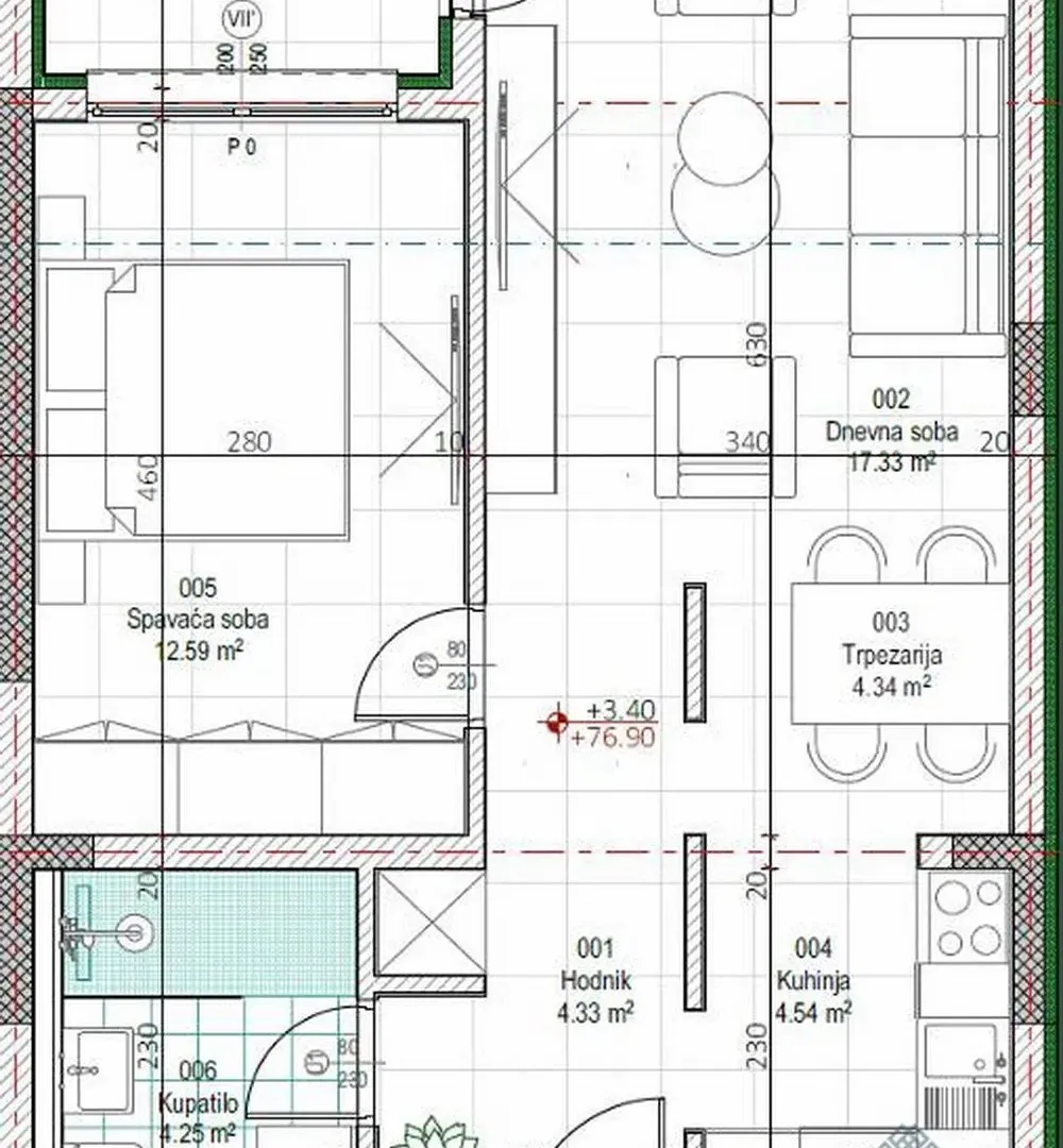 Prodaja, jednosoban stan, 51m², Kavač, Kotor