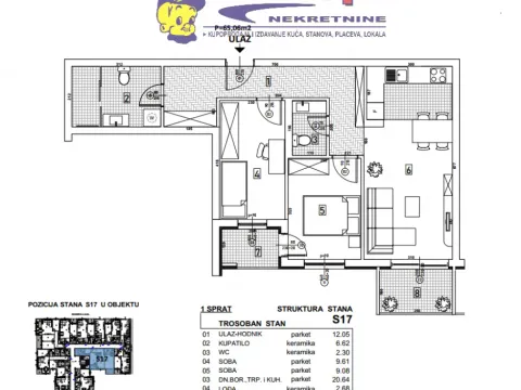 Sale, three bedroom apartment, 65m², Telep, Novi Sad Sve Podlokacije