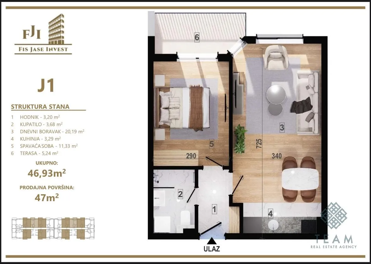 Prodaja, jednosoban stan, 47m², Zagorič, Podgorica
