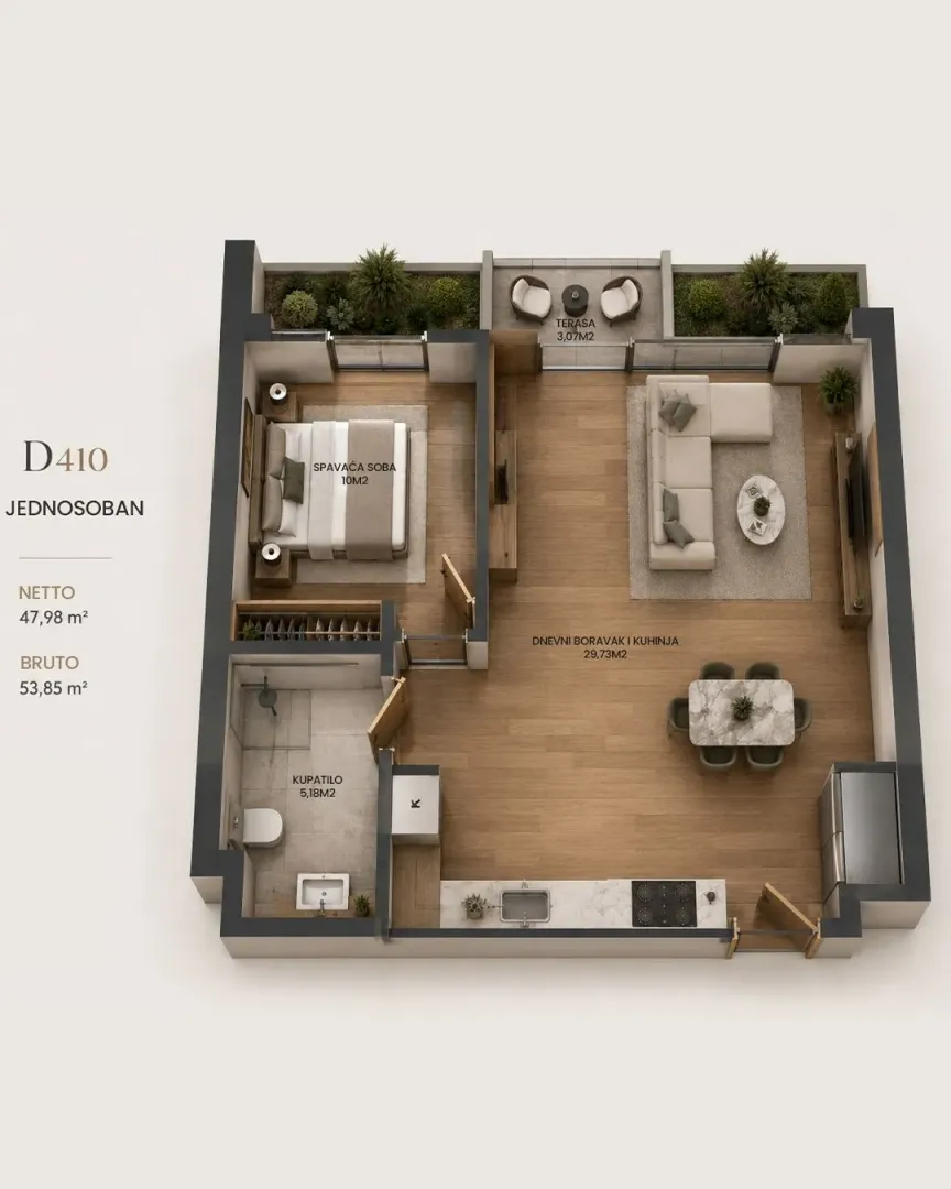 Sale, one bedroom apartment, 48m², Ilino, Bar