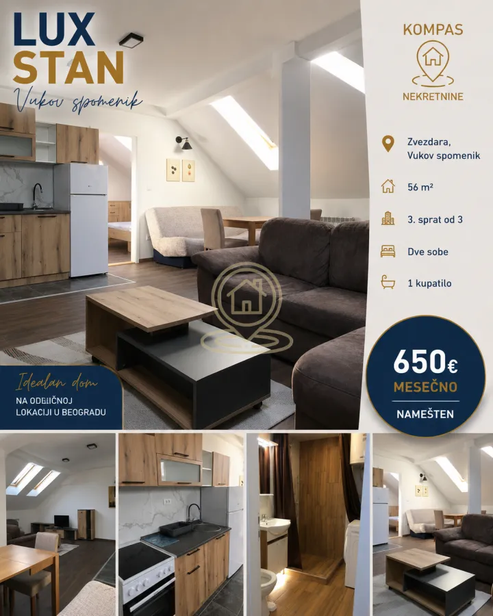 Rent, two bedroom apartment, 56m², Vukov Spomenik, Zvezdara Sve Podlokacije