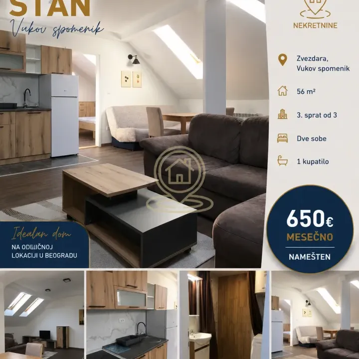 Izdavanje, dvosoban stan, 56m², Vukov Spomenik, Zvezdara Sve Podlokacije