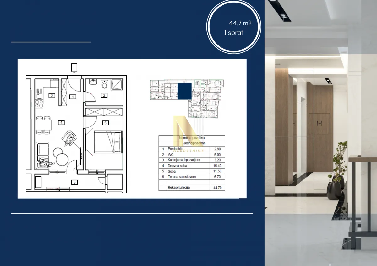 Sale, two bedroom apartment, 45m², Novi Majur, Petrovaradin