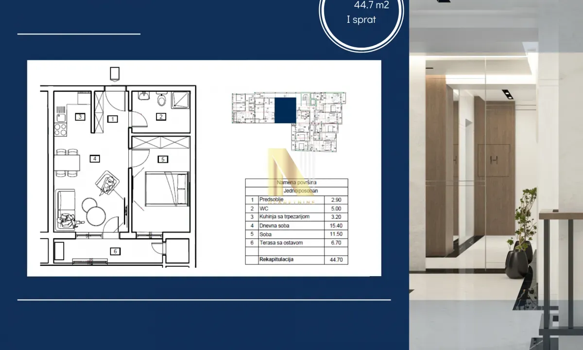 Prodaja, dvosoban stan, 45m², Novi Majur, Petrovaradin