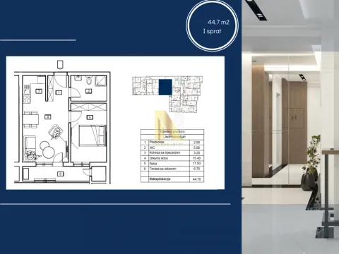 Sale, two bedroom apartment, 45m², Novi Majur, Petrovaradin