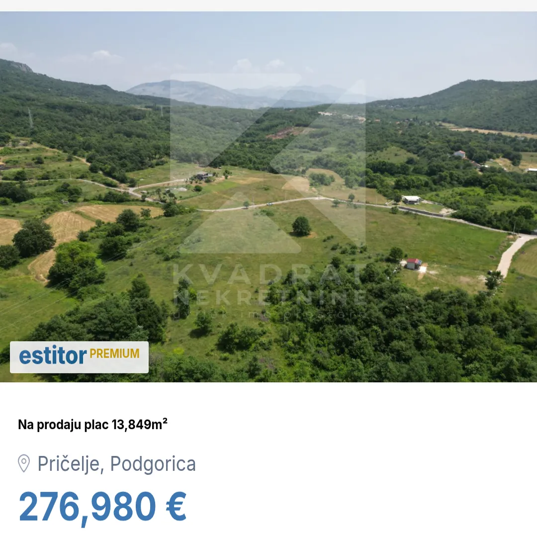 Prodaja, plac, 13849m², Pričelje, Podgorica