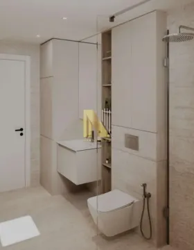 Savremeno opremljeno kupatilo sa ugradnim ormarićima i tuš kabinom. - image 18