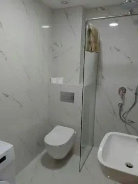 Modern bathroom equipped with sanitary ware and a walk-in shower. - image 7