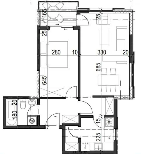 Sale, one bedroom apartment, 52m², Radanovići, Kotor