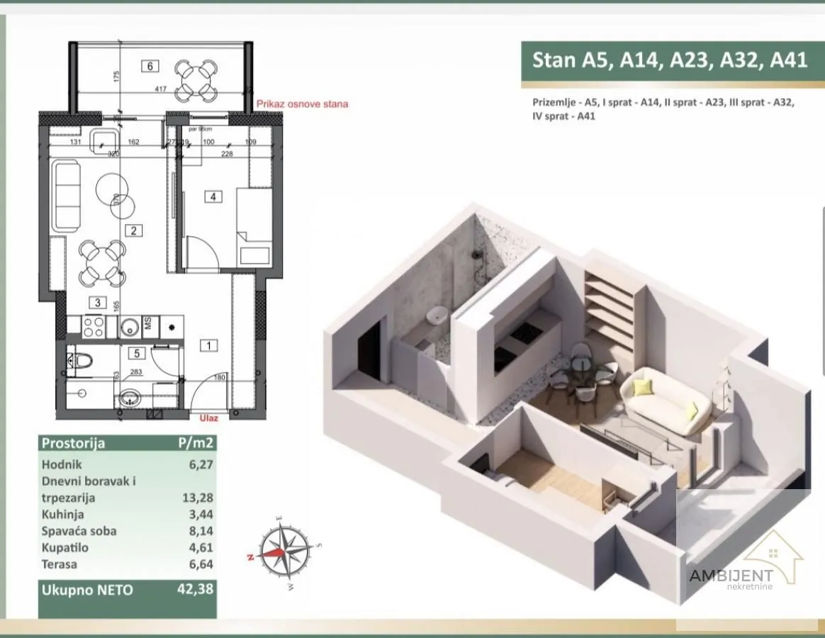 Prodaja, dvosoban stan, 42m², Stari Banovci, Stara Pazova