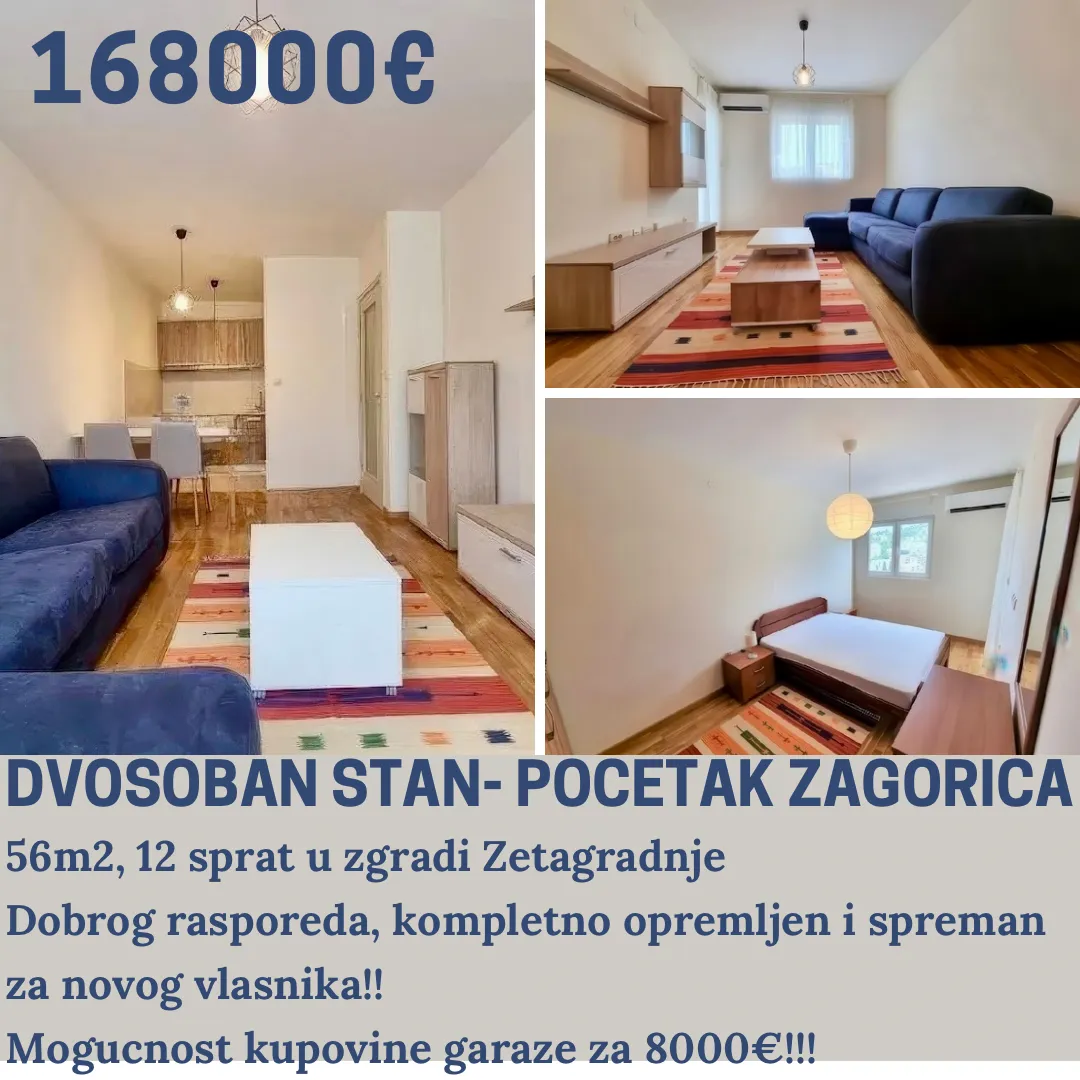 Prodaja, dvosoban stan, 56m², Zagorič, Podgorica