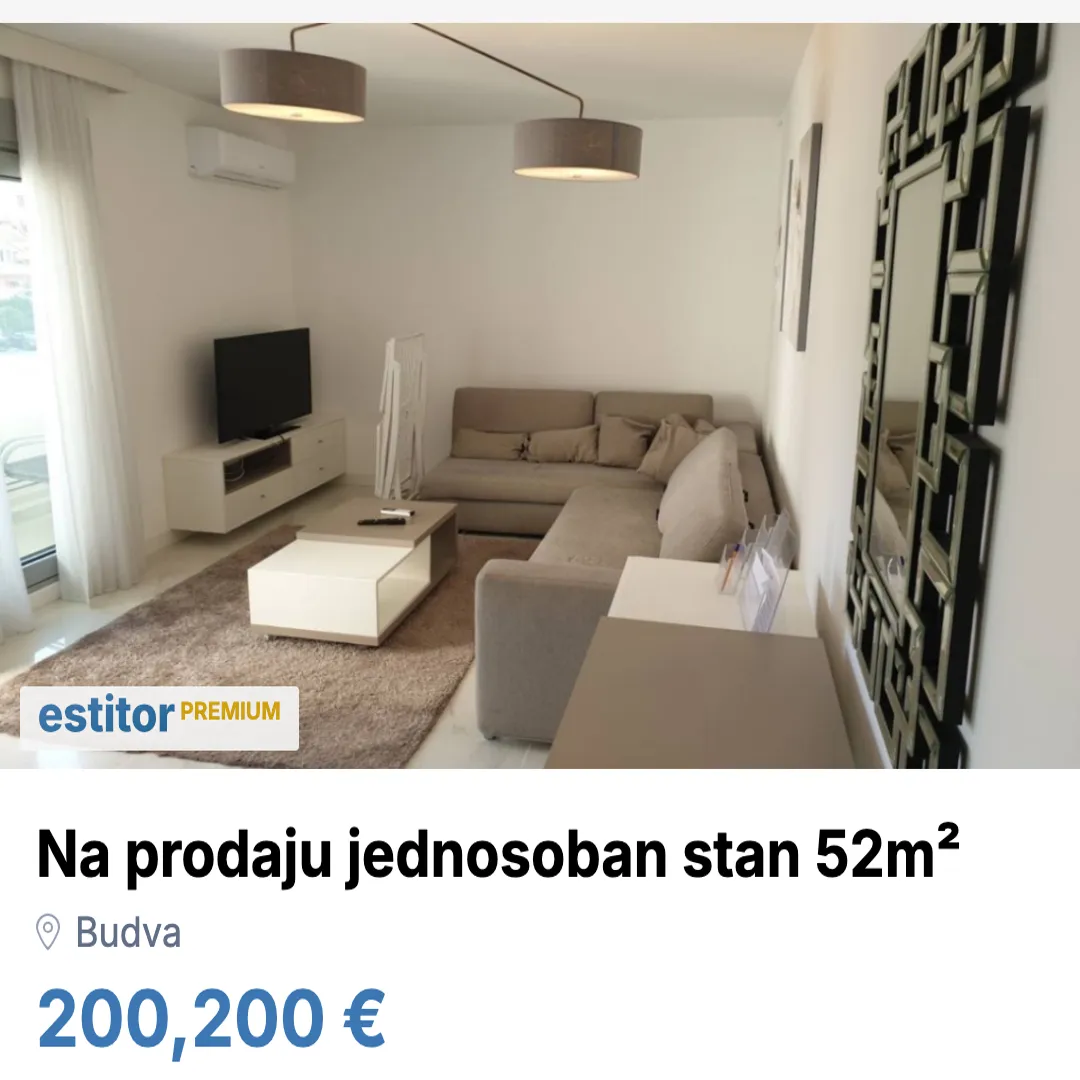 Sale, one bedroom apartment, 52m², Budva, Crna Gora