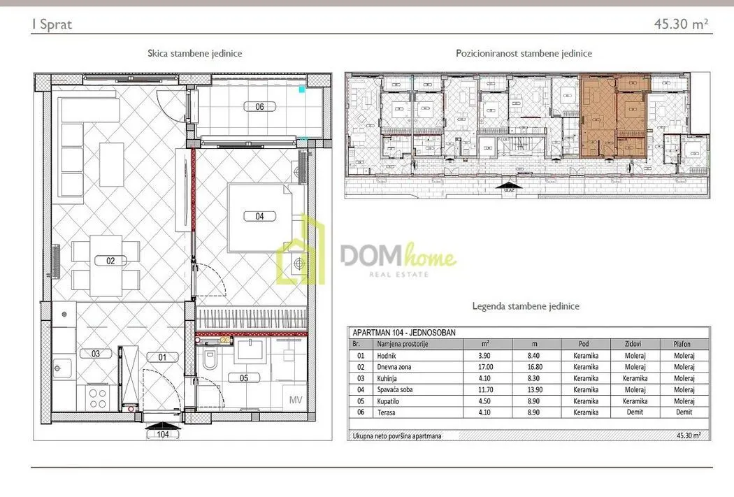 Prodaja, jednosoban stan, 45m², Đuraševići, Tivat