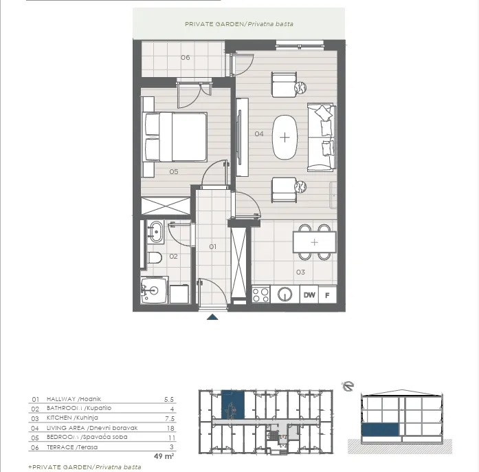 Prodaja, jednosoban stan, 49m², Radanovići, Kotor