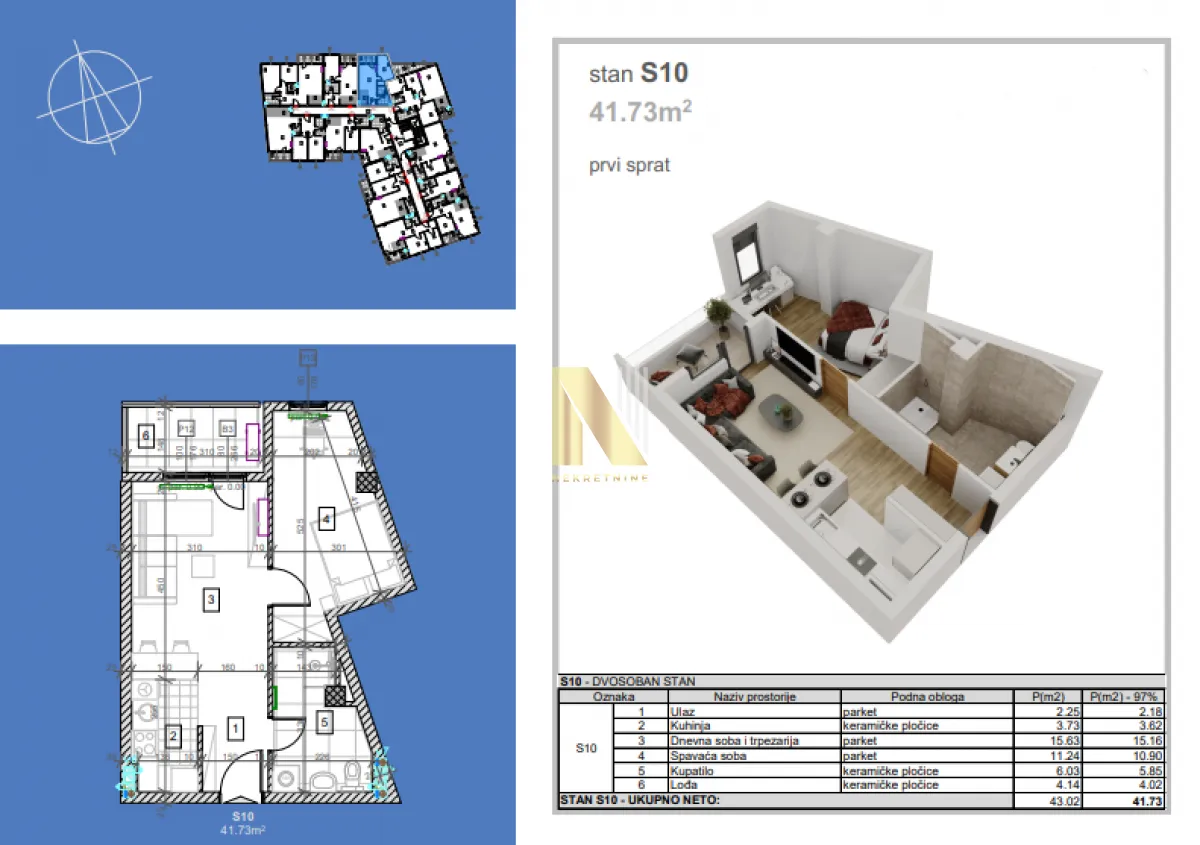 Prodaja, dvosoban stan, 42m², Salajka, Novi Sad Sve Podlokacije