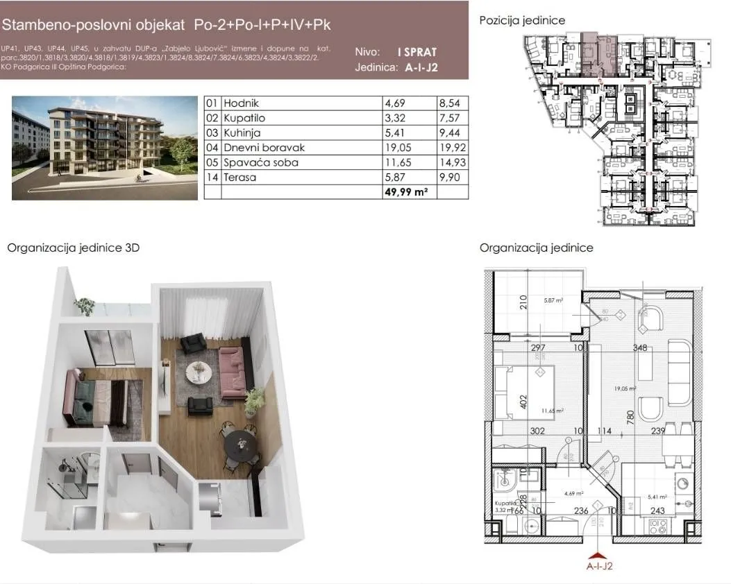 Prodaja, jednosoban stan, 50m², Ljubović, Podgorica