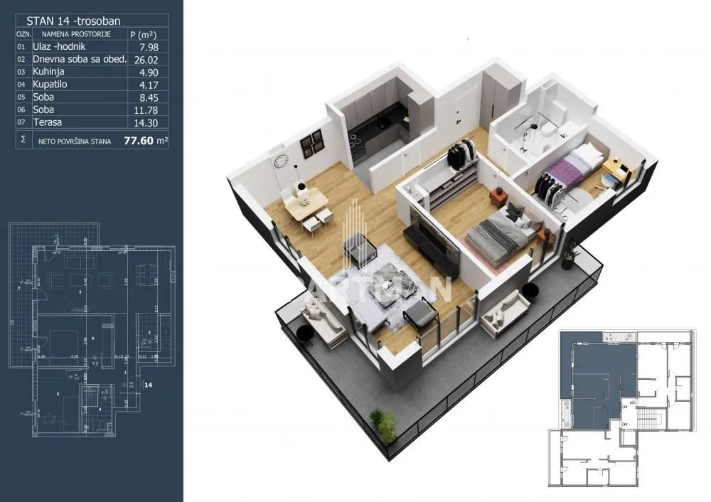 Prodaja, trosoban stan, 78m², Ledine, Beograd