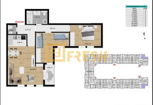 Prodaja, dvosoban stan, 67m², Stari Aerodrom, Podgorica