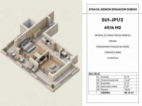 Sale, one bedroom apartment, 49m², Budva, Crna Gora - image 14