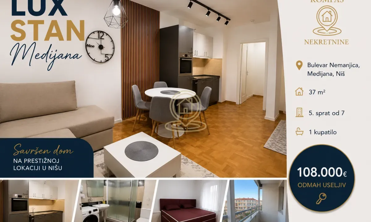 Sale, one bedroom apartment, 37m², Medijana, Niš
