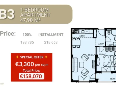 Sale, one bedroom apartment, 48m², Bečići, Budva - image 1