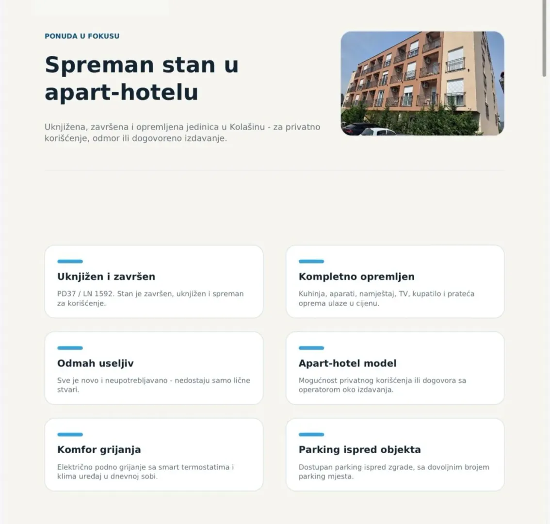 Reklamni poster sa informacijama o apart-hotelu.