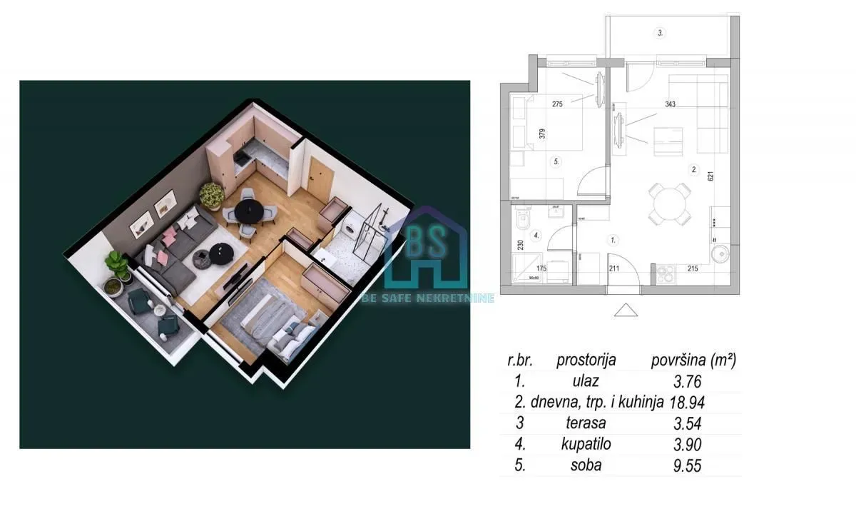 Sale, one bedroom apartment, 40m², Mišeluk, Petrovaradin