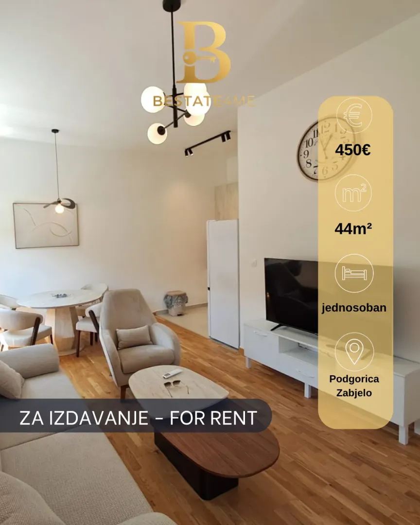 Rent, one bedroom apartment, 44m², Zabjelo, Podgorica