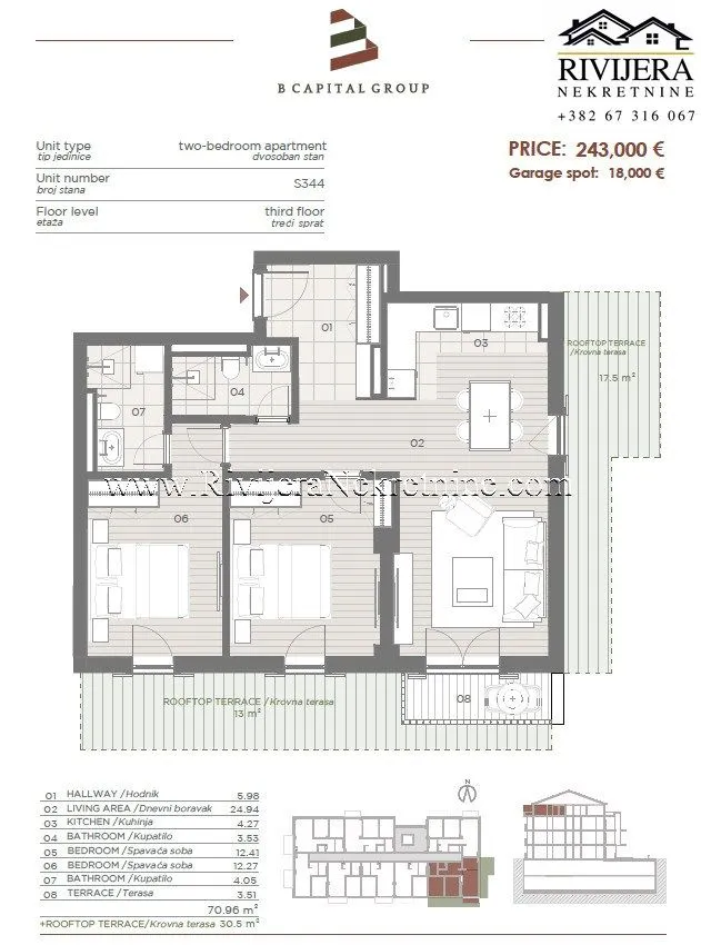 Prodaja, dvosoban stan, 71m², Topla, Herceg Novi