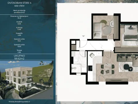 Sale, two bedroom apartment, 59m², Kava, Tivat - image 13