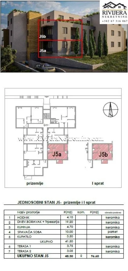 Prodaja, jednosoban stan, 48m², Dobrota, Kotor