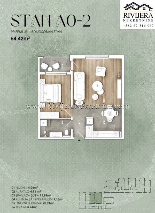 Prodaja, jednosoban stan, 55m², Radanovići, Kotor