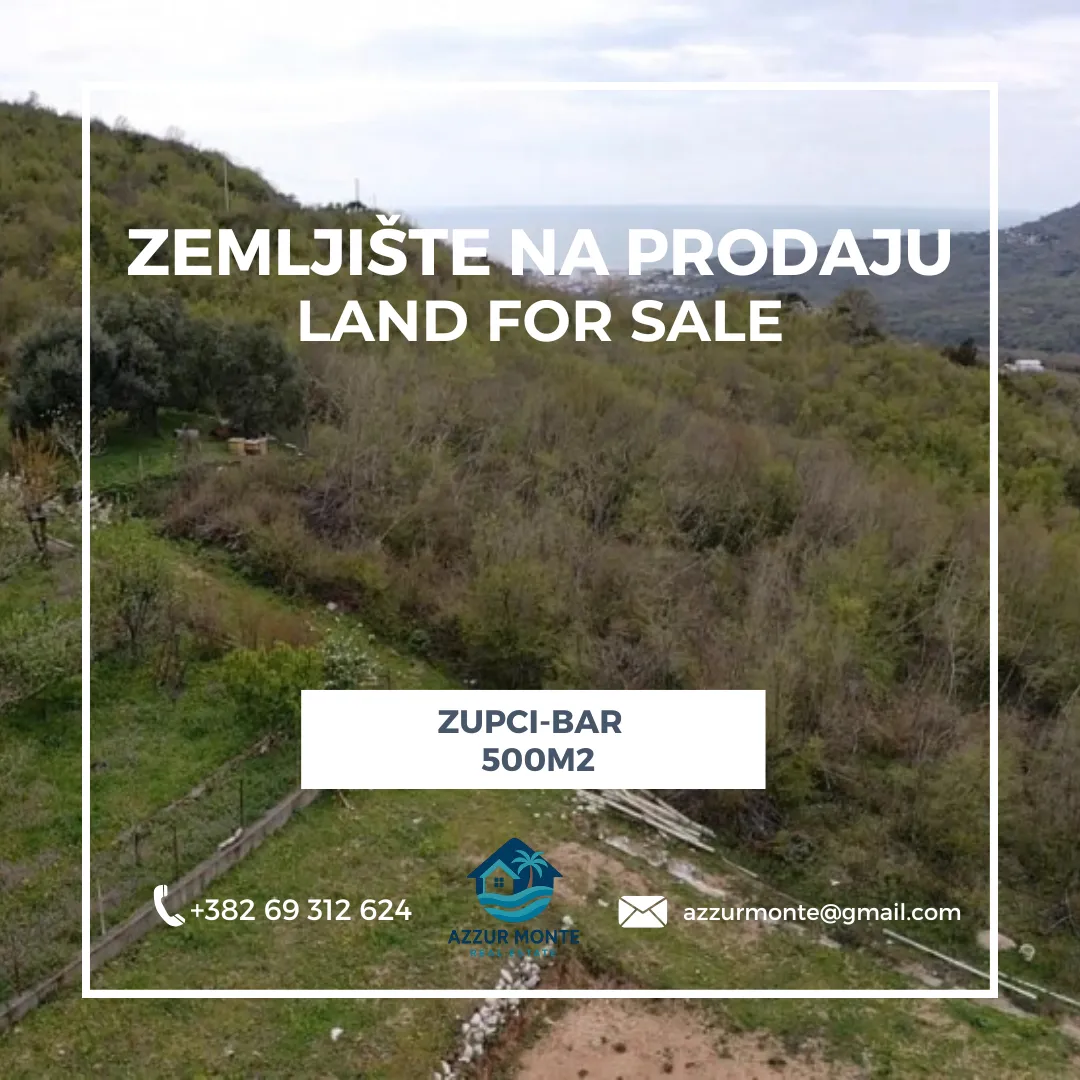 Prodaja, plac, 500m², Župci, Bar