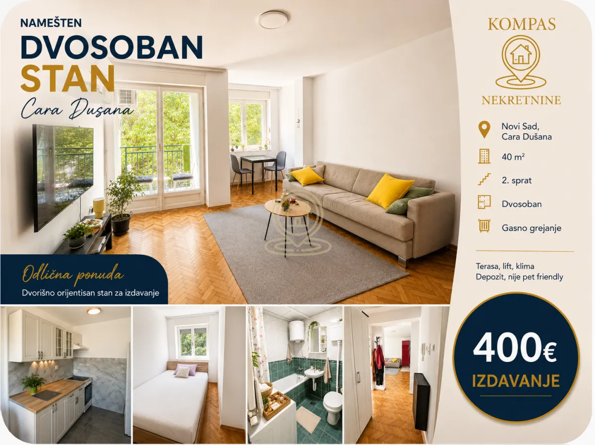 Rent, two bedroom apartment, 40m², Adamovićevo Naselje, Novi Sad Sve Podlokacije