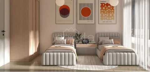 Modern bedroom with two single beds and a wardrobe. - image 10