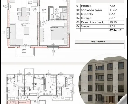 Sale, one bedroom apartment, 41m², Podgorica, Crna Gora - image 8