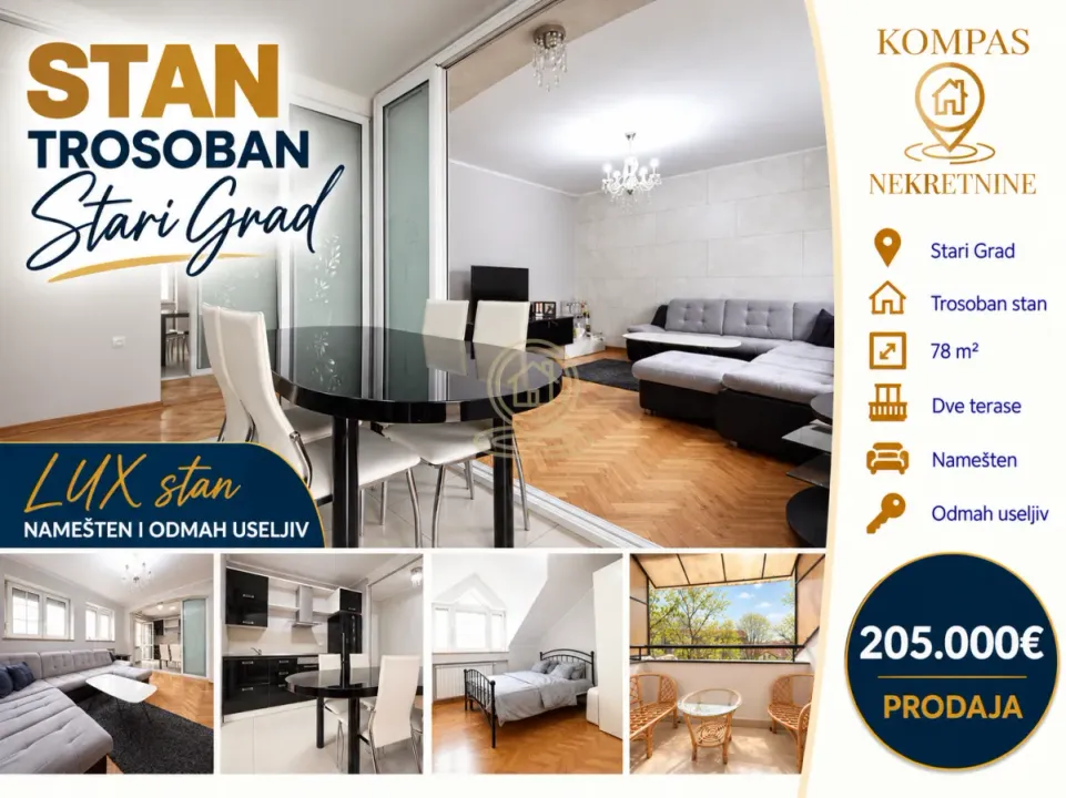 Sale, three bedroom apartment, 78m², Stari grad, Novi Sad