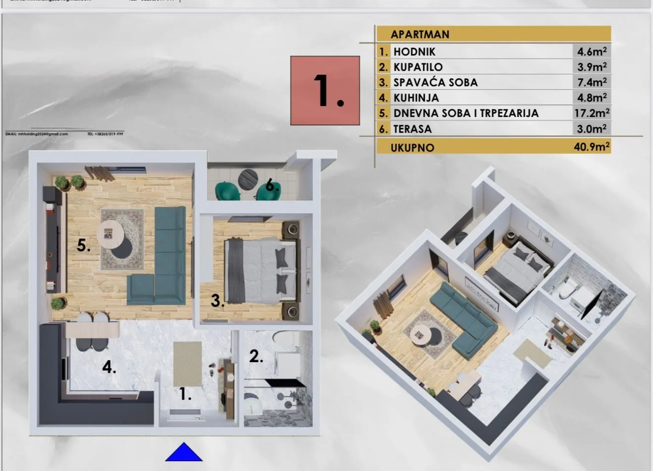 Sale, one bedroom apartment, 41m², Ilino, Bar
