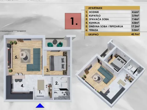 Sale, one bedroom apartment, 41m², Ilino, Bar - image 2