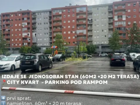 Izdavanje, jednosoban stan, 60m², City Kvart, Podgorica