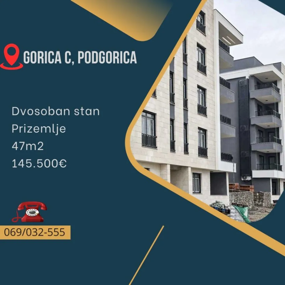 Prodaja, dvosoban stan, 47m2, Gorica C, Podgorica