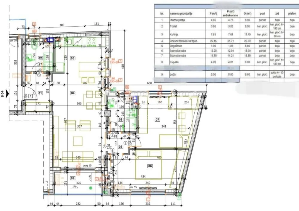 Architectural floor plan of the apartment with room layout and dimensions.